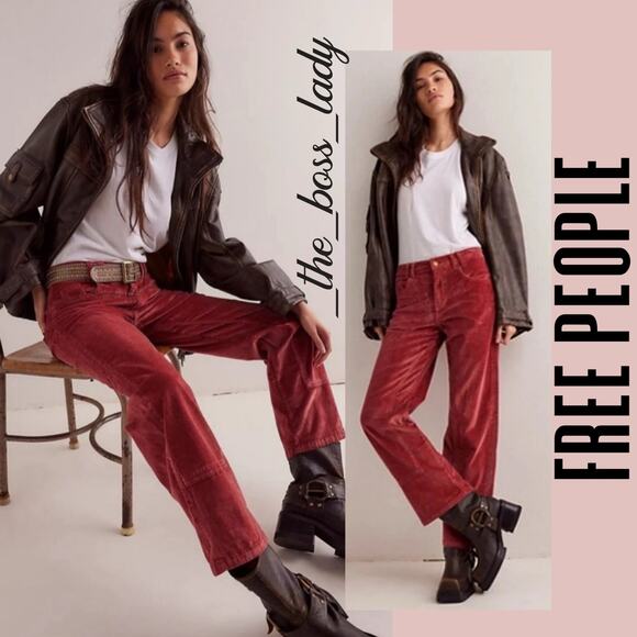 Free People corduroy pants high rise straight cotton blend boho fall winter 27 - Picture 1 of 11